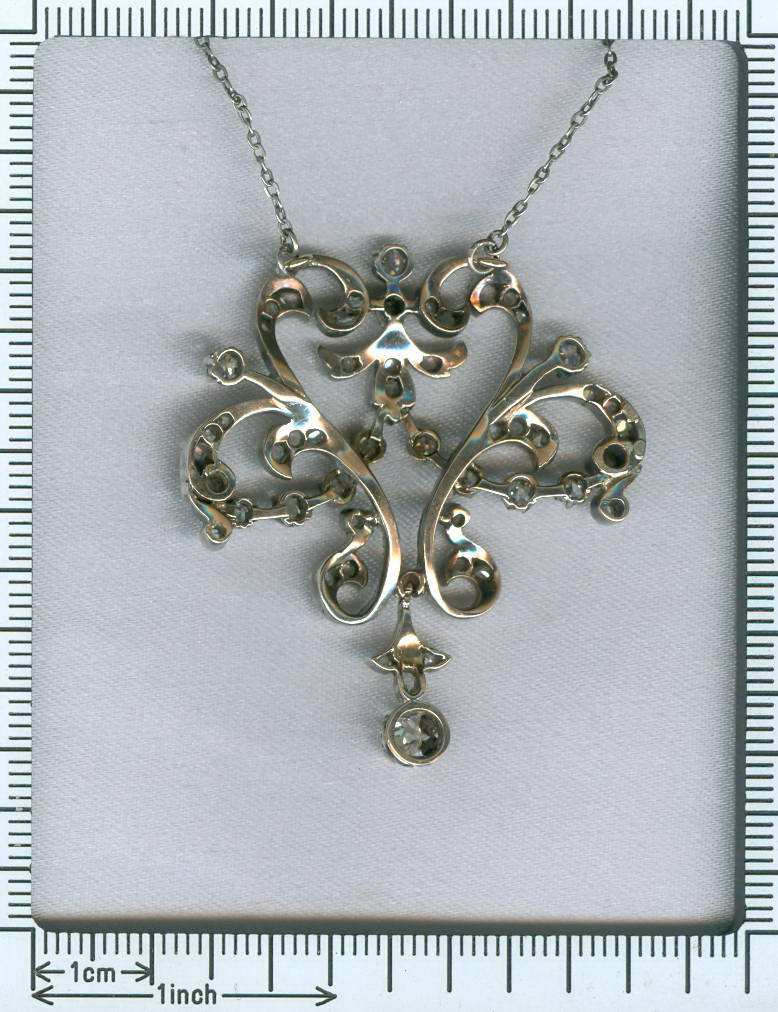 Victorian diamond Matinee necklace, floral design, Images by Adin Antique Jewelry.